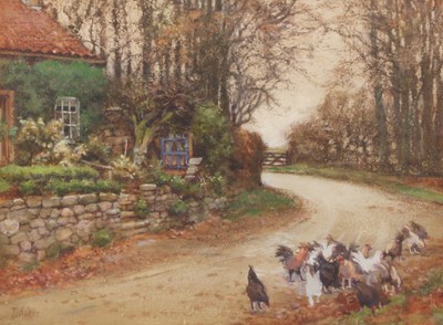 Lot 1137 - John Dobby Walker (1863-1925) Chickens grazing...