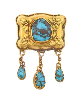 Lot 2095 - A Turquoise Matrix Brooch/Pendant the oval...