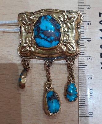Lot 2095 - A Turquoise Matrix Brooch/Pendant the oval...