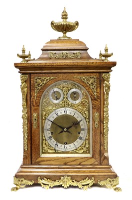 Lot 660 - An Oak Chiming Table Clock, circa 1890, case...