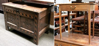 Lot 1391 - A 17th century Oak Two Panelled Coffer, inlaid...