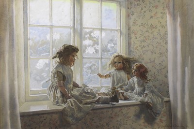 Lot 1142 - Geoffrey H Robinson (b.1945) Dolls on a window...