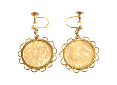 Lot 453 - A Pair of Half Sovereign Earrings, dated 1911...