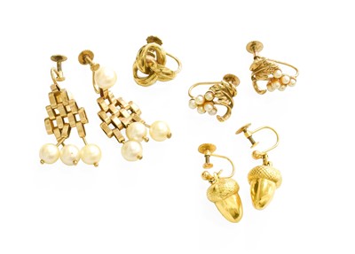 Lot 472 - Three Pairs of Earrings, including acorn...