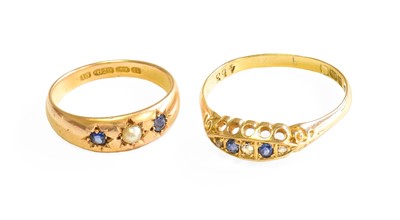 Lot 518 - A 15 Carat Gold Sapphire and Split Pearl Ring,...