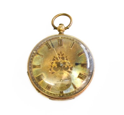 Lot 568 - A Lady's 14 Carat Gold Fob Watch, case stamped...