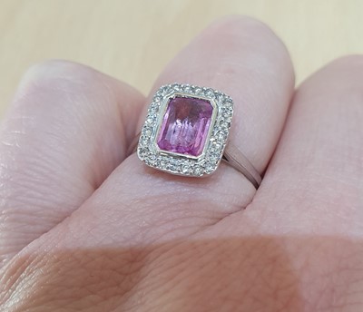 Lot 2030 - An 18 Carat White Gold Synthetic Pink Sapphire...