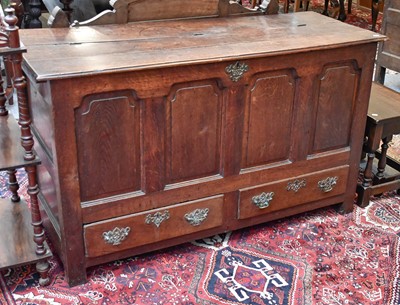 Lot 1297 - An 18th century Oak Mule Chest, 145cm by 55cm...