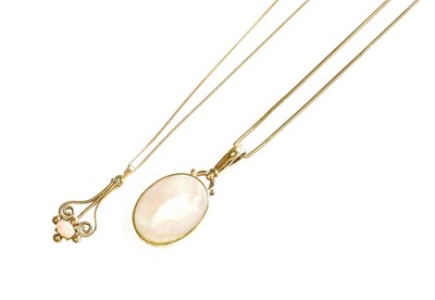 Lot 576 - A 9 Carat Gold Opal Pendant on Chain, pendant...