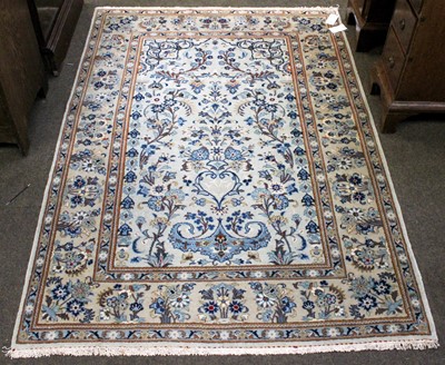 Lot 1162 - Kashan Prayer Rug, the ice blue field with urn...