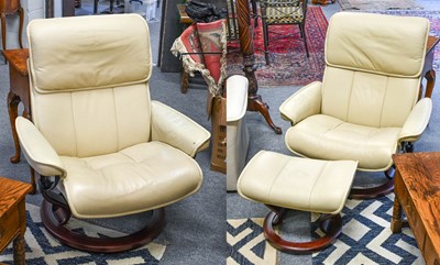 Lot 1269 - A Cream Leather Stressless Reclining Armchair