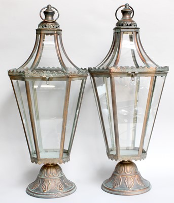 Lot 299 - A Pair of Reproduction Pedestal Lanterns, of...