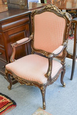 Lot 1290 - A Reproduction Parcel Gilt French Open Armchair