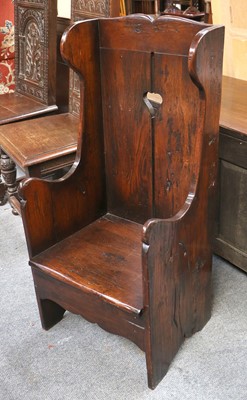 Lot 1341 - An 18th Century Style Oak Lambing Chair, with...