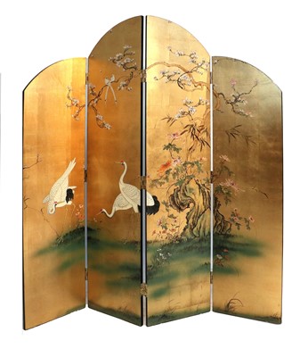 Lot 1470 - A Four-Fold Lacquered Arch Top Dressing Screen,...