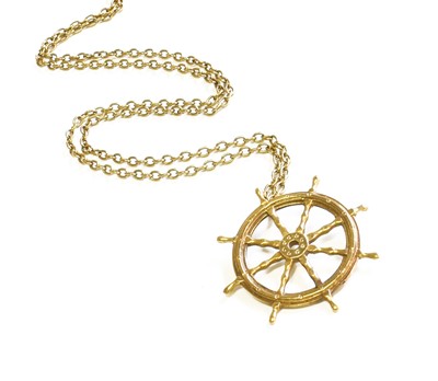 Lot 400 - A 9 Carat Gold Ships Wheel Pendant on Chain,...