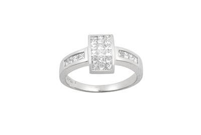 Lot 2018 - A Diamond Ring the rectangular cluster formed...