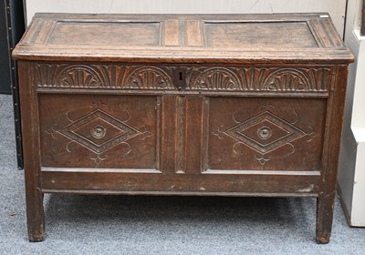 Lot 1226 - An 18th Century Carved Oak Two Panel Coffer,...