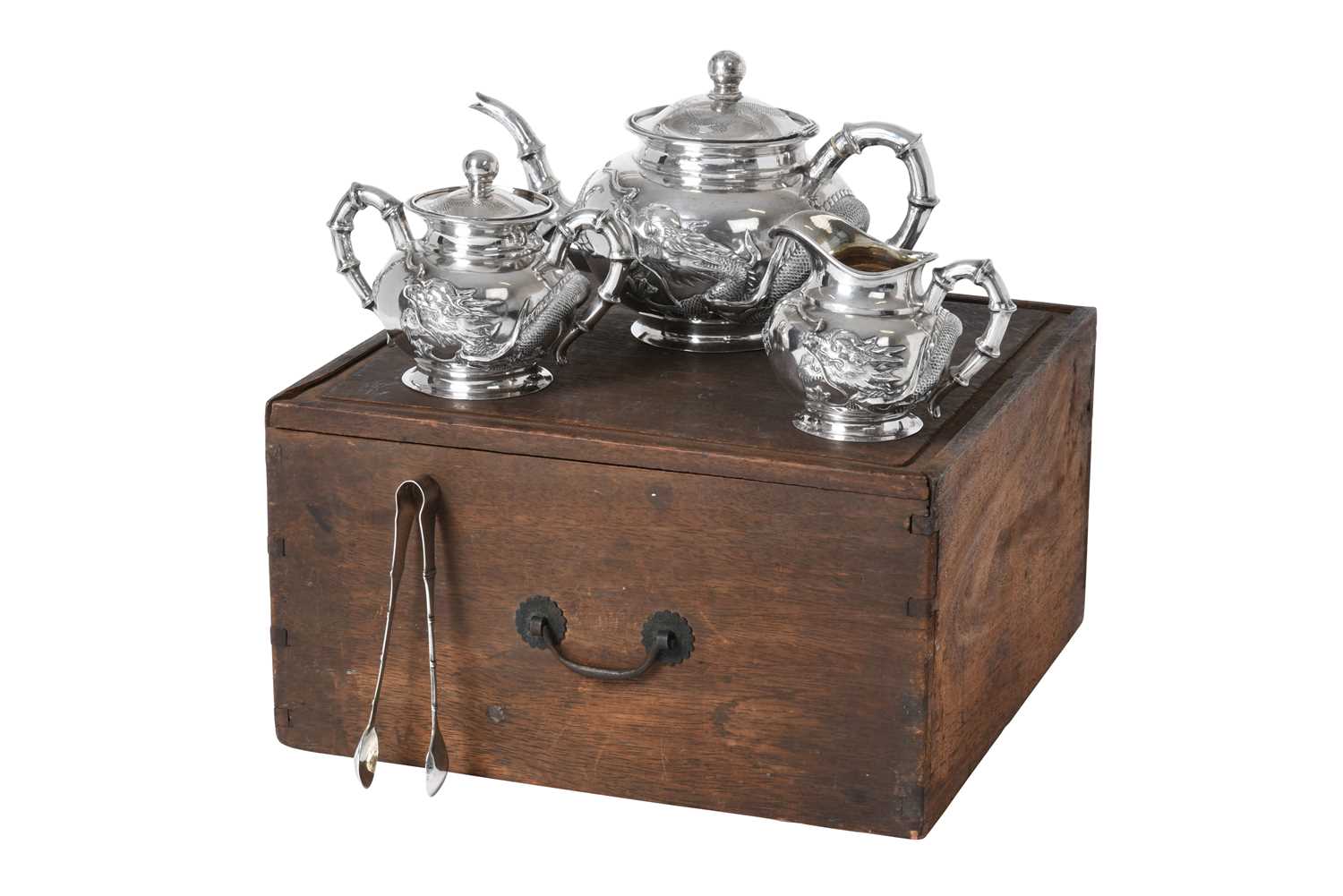 Lot 2272 - A Three-Piece Chinese Export Silver Tea-Service With a Pair of Sugar-Tongs En Suite
