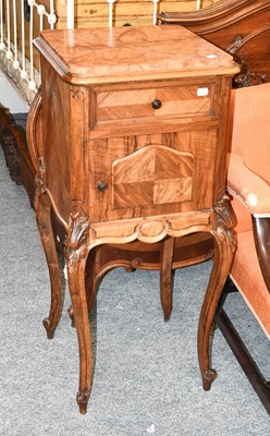 Lot 1247 - A Pair of French Walnut Bedside Cabinets,...