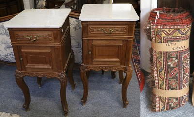 Lot 1237 - A Pair of French Oak Bedside Cabinets, with...