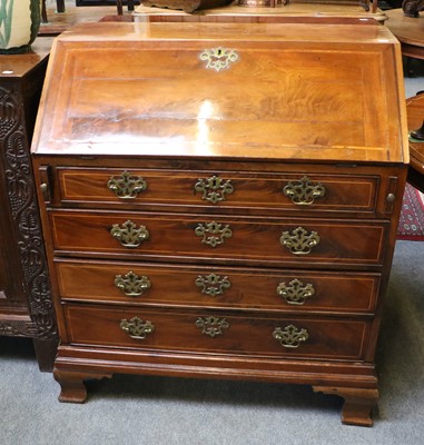 Lot 1393 - A George III Mahogany Inlaid Bureau, with...