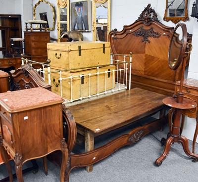 Lot 1245 - A French Walnut Carved Double Bed, late 19th...