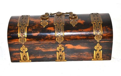 Lot 5 - Victorian Coromandel hinged jewellery box with brass strap mounts and carrying handle