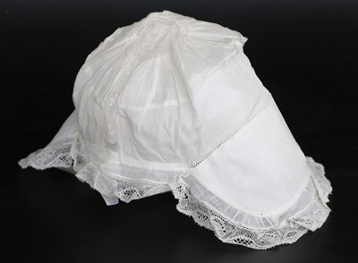 Lot 2141 - An 18th Century Linen Baby Bonnet with a lace...