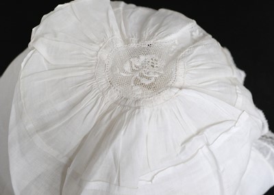 Lot 2141 - An 18th Century Linen Baby Bonnet with a lace...