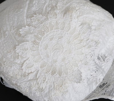 Lot 2141 - Two 19th Century Ayrshire Baby Bonnets, with...