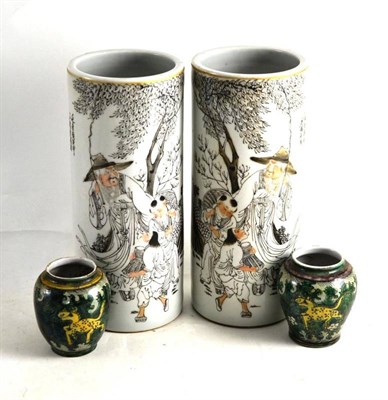Lot 15 - Pair of Chinese tall vases and pair of small green vases