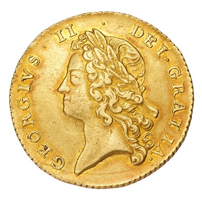 Lot 223 - George II, Two Guineas 1738, eight strings to...