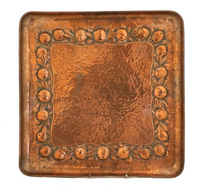 Lot 125 - An Arts & Crafts Newlyn Copper Square Tray,...