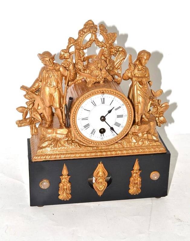 Lot 24 - French mantel clock with pastoral figures