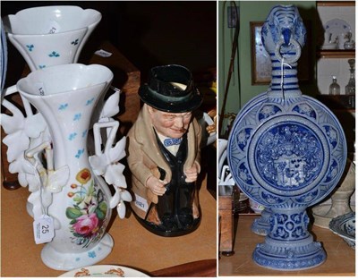 Lot 25 - Pair of German Westerwald saltglaze pedestal vases (a.f.), a graduated pair of French porcelain...