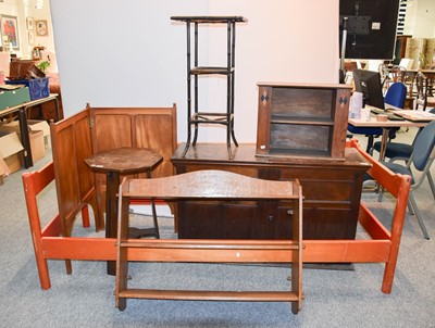 Lot 1205 - A Set of Arts & Crafts Oak Pegged Shelves, an...