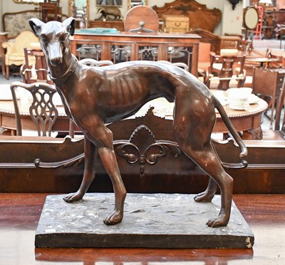 Lot 378 - After P J Mene, Whippet, bronzed plaster...