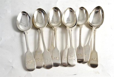 Lot 46 - Ten silver fiddle pattern teaspoons