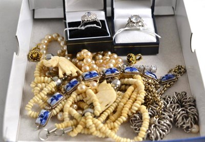 Lot 47 - Two rings, a silver pendant, three necklaces, two bracelets and a pair of earrings