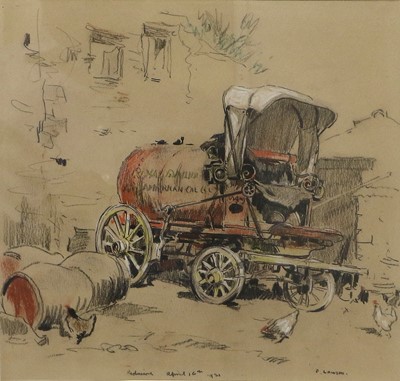 Lot 580 - Fred Lawson (1880-1968) Oil wagon, Redmire...