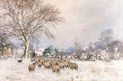 Lot 1092 - William Greaves (1852-1938) Sheep in snow...