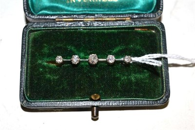 Lot 59 - An old cut diamond five stone bar brooch, total estimated diamond weight 0.75 carat...