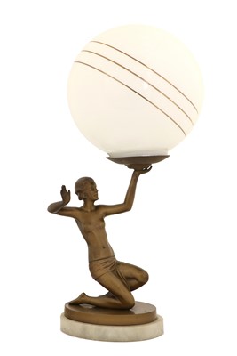 Lot 133 - An Art Deco Gilt Spelter Figural Table Lamp,...