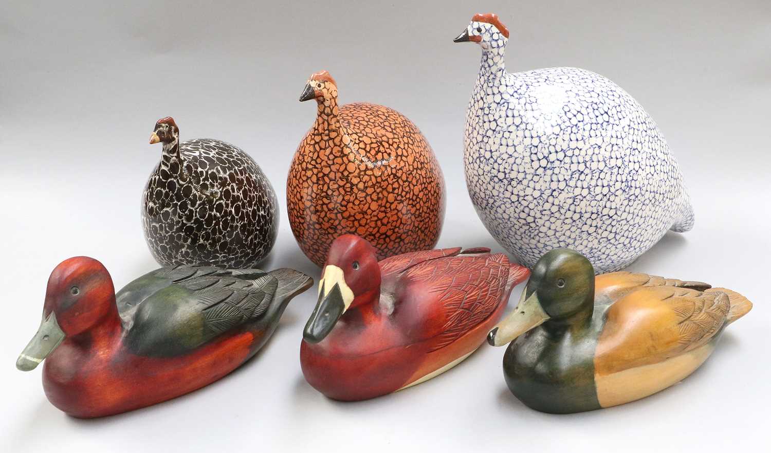 Lot 324 - La Pintade Three Absract Pottery Guinea Fowl...