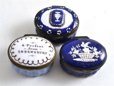 Lot 68 - Three late 18th century English enamel patch boxes