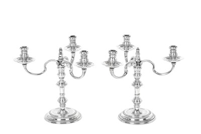 Lot 2349 - A Pair of Elizabeth II Silver Small Three-Light Candelabra