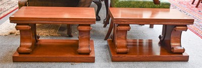 Lot 1212 - A Pair of Modern Oak Lamp Tables, on scroll...