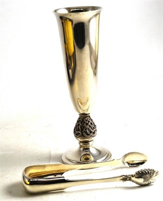 Lot 74 - A silver small vase and a pair of silver sugar tongs