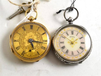 Lot 76 - An 18ct gold fob watch signed Stewart Dawson & Co, Liverpool, and a fob watch with case stamped...